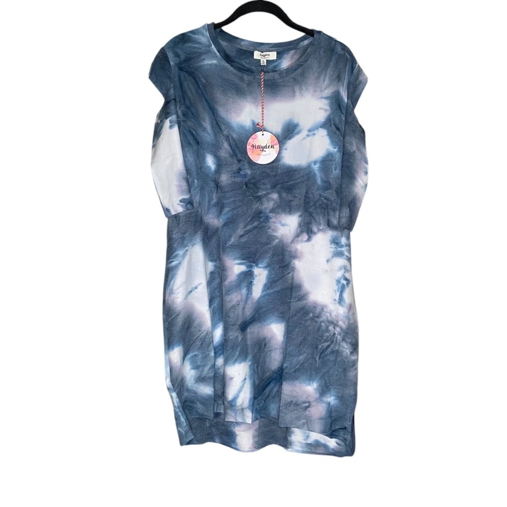 NWT Hayden Tie Dye Sweatshirt Tunic Dress Blue ‎ Medium Cut Out Sleeve Oversized